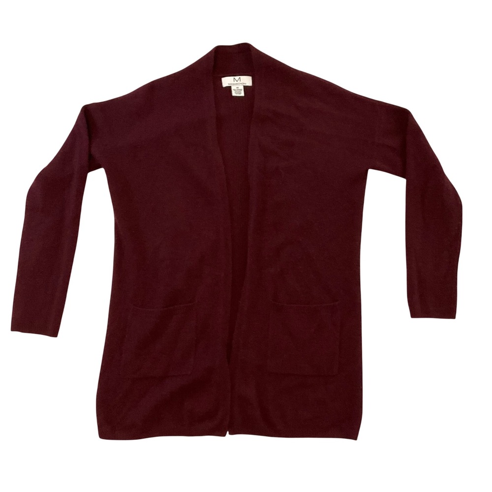 Magaschoni XS Cashmere Open Front Cardigan Sweater Burgundy Pockets